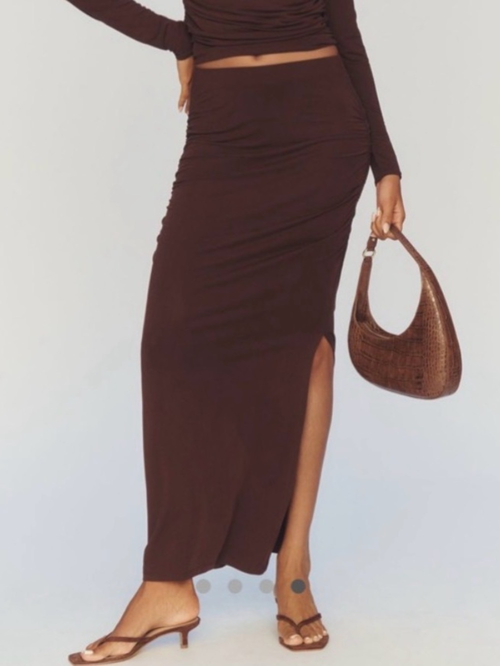 Anthropologie Bodycon Maxi Skirt NWT Brown Ruching Minimalist Size L